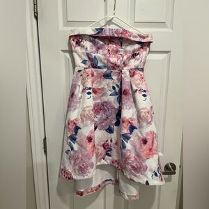 Chelsea high-low strapless floral dress